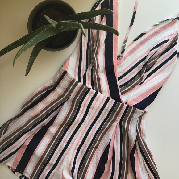 Striped Romper with Strappy Back - Picture 2 of 4
