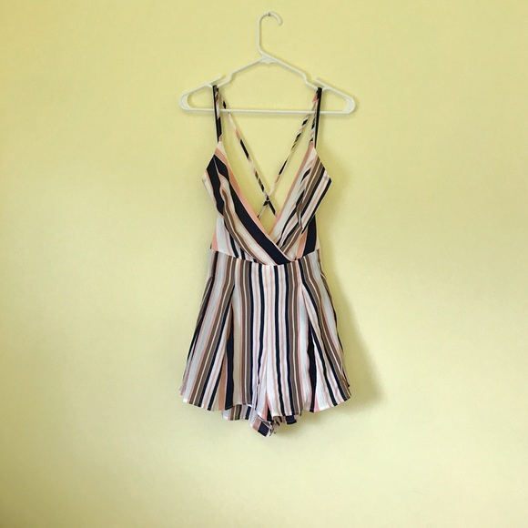 Striped Romper with Strappy Back - Picture 4 of 4