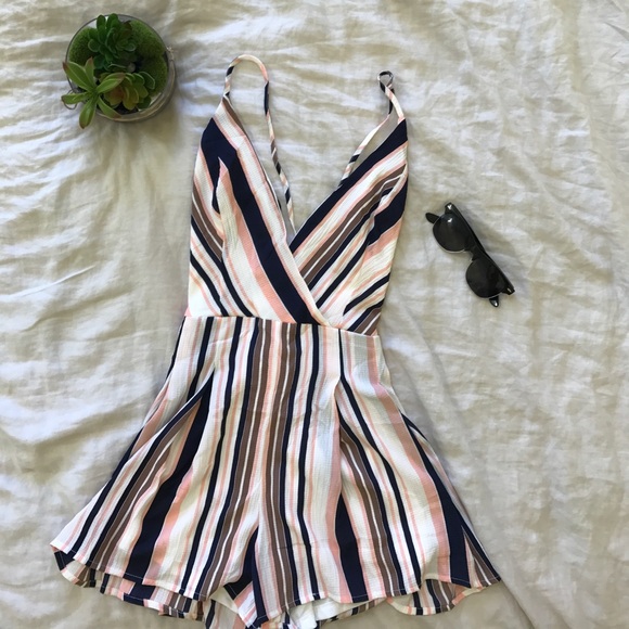 Pants - Striped Romper with Strappy Back