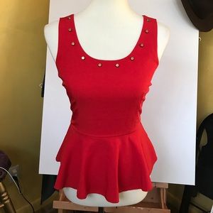 Red Studded skirted Peplum Top