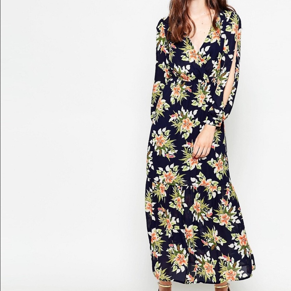 ASOS Tropical Maxi Dress in Navy