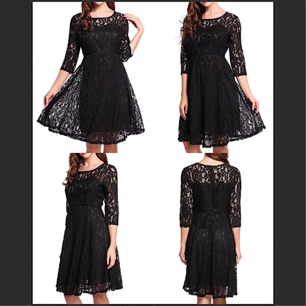Floral Laced, 3/4 Sleeved BLACK Dress