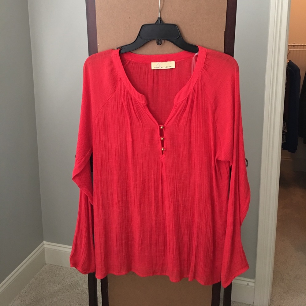 Red/Orange 3 button blouse