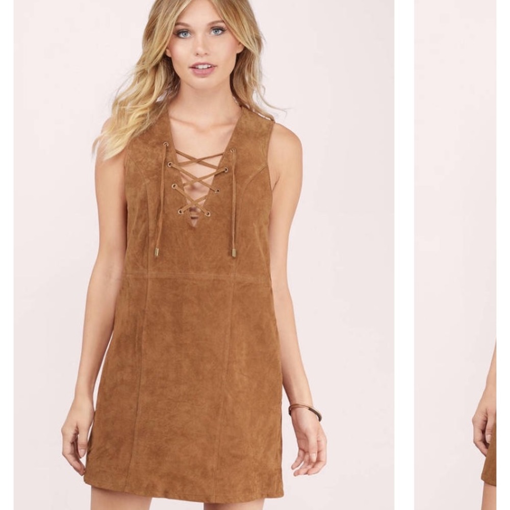Tobi lace it genuine camel suede shift dress