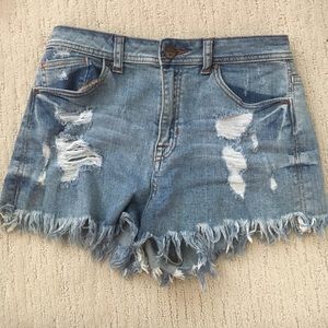 ripped jean high waisted shorts (WORN ONCE)