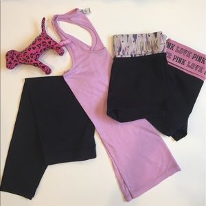 BUNDLE:PINK Crop Leggings, Shorts, Razorback Shirt