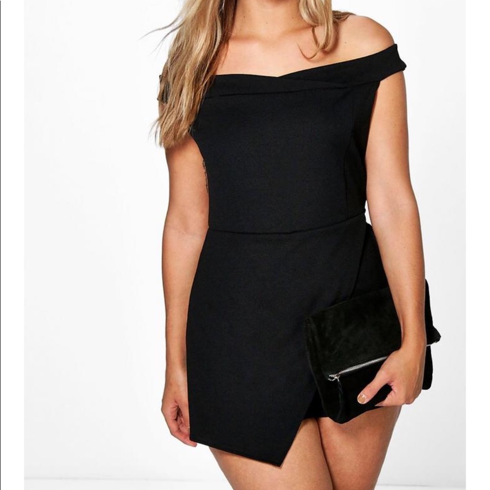 Black skort off the shoulder romper