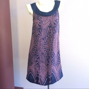 Anthropologie silk shift dress mauve navy