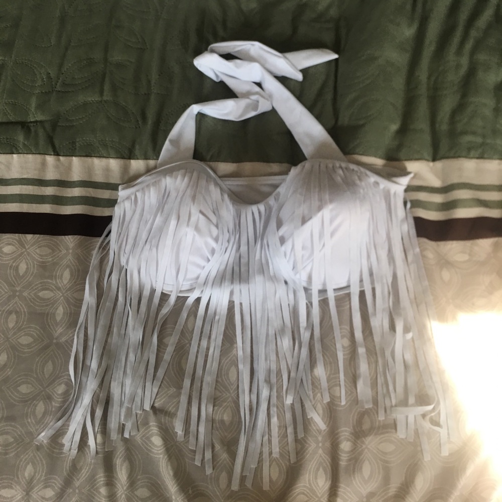 White Fringy Swim Top