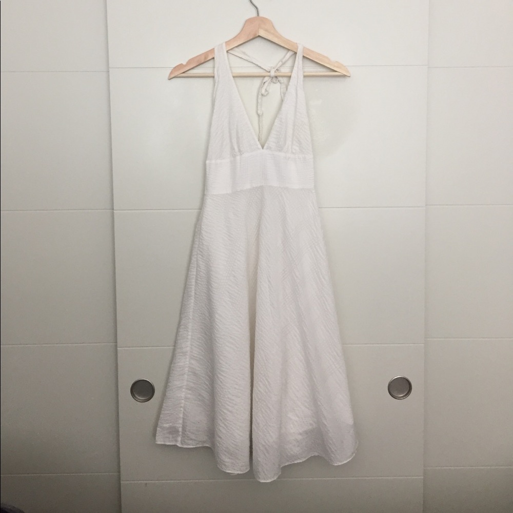 J. Crew White Embossed Linen Halter Dress