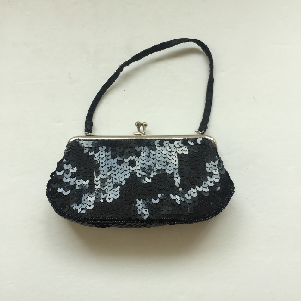 Bebe small black sequin clutch