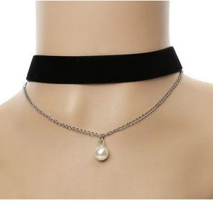 Gothic retro velvet choker imitation Pearl pendant
