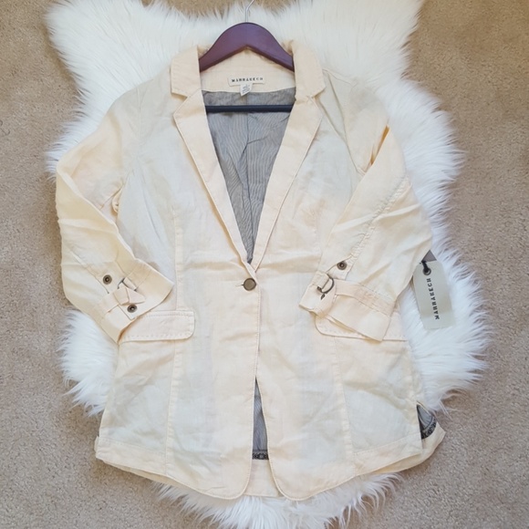 NWT ANTHROPOLOGIE Ivory Linen Libby Blazer Small - Picture 2 of 8