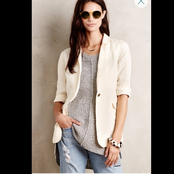 NWT ANTHROPOLOGIE Ivory Linen Libby Blazer Small - Picture 8 of 8