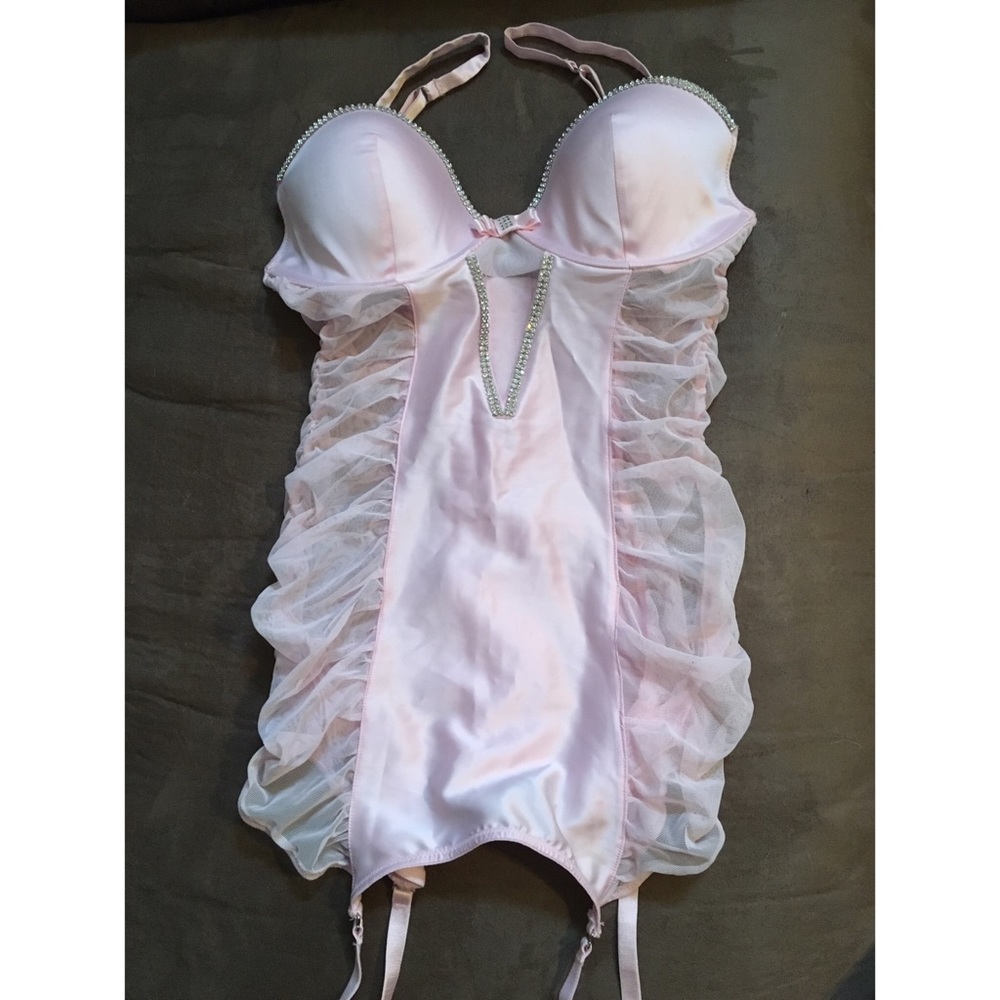 NWOT VS Pink & Rhinestone Bustier w/ Garters 34C