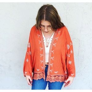 Free People Long Sleeve Embroidered Kimono XS