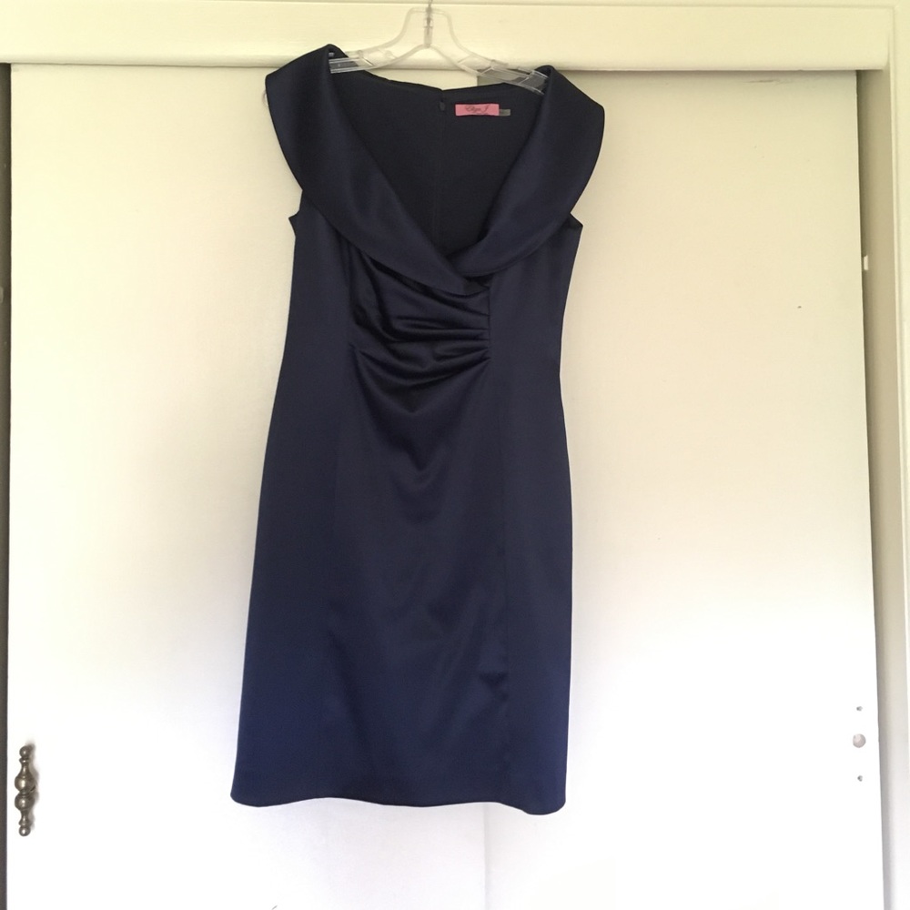 Eliza J New York navy satin cocktail dress