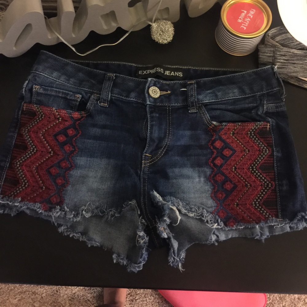 Aztec print jean cut off shorts