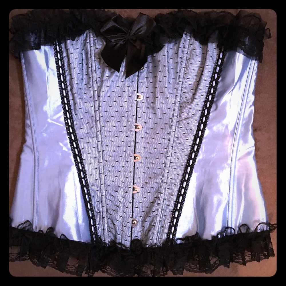 Preloved Ice Blue & Black Lace Corset Sz Medium