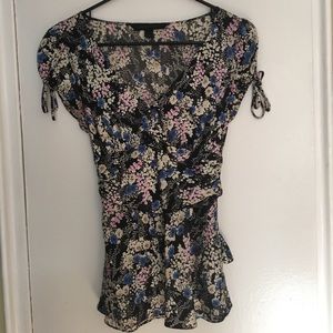 2 Express silk tie back tops in floral prints.