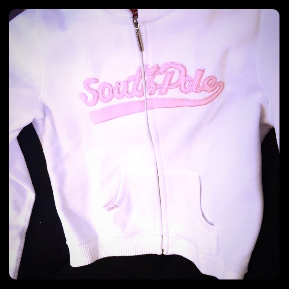 White South Pole Zip Up Hoodie