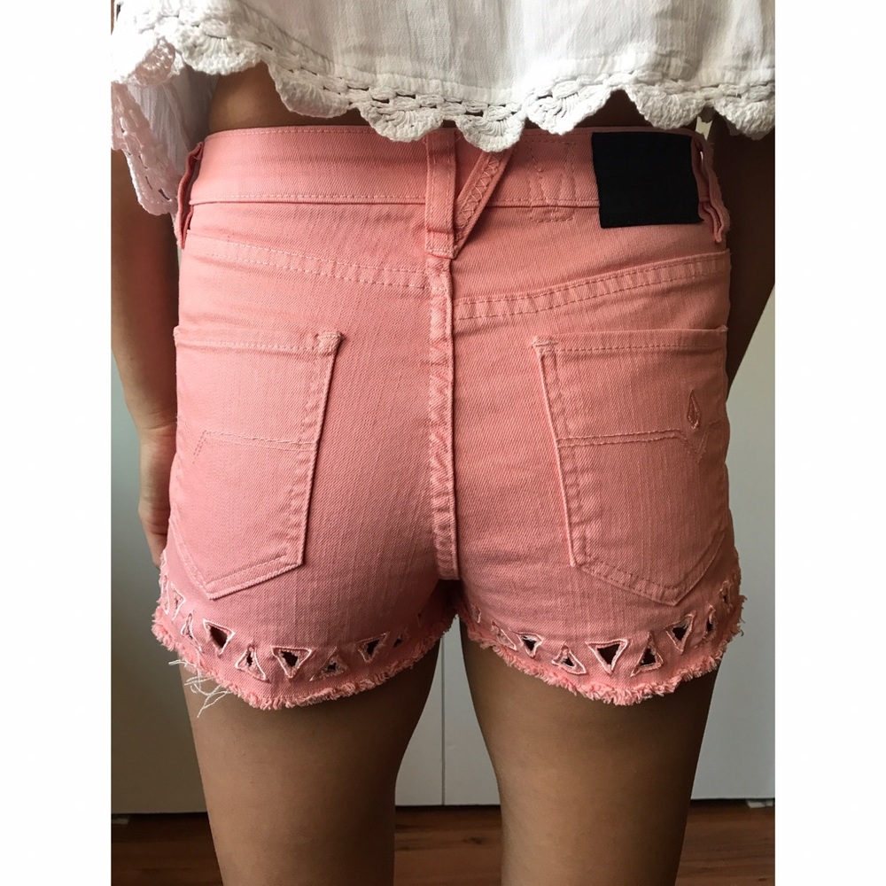Coral pink Volcom hi-rise shorts