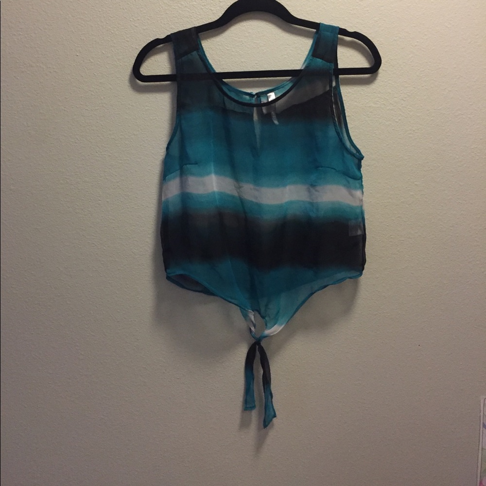 Black, teal & white shear tank top