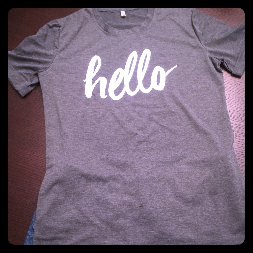 Grey hello t-shirt with cuff sleeves