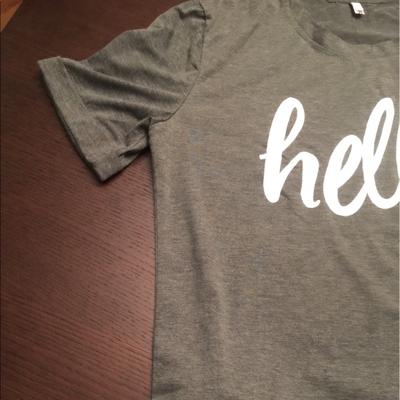 Grey hello t-shirt with cuff sleeves - Picture 3 of 4