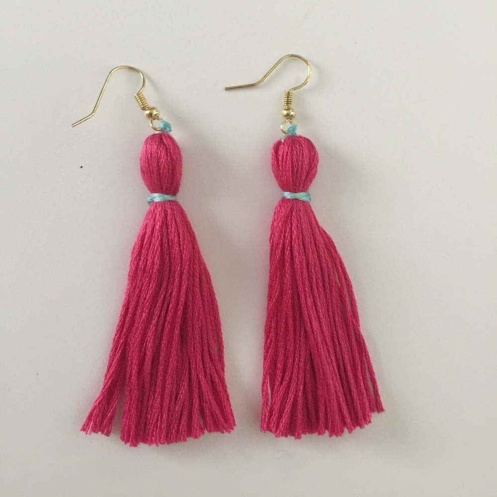 Pink and Mint Green Tassel Earrings