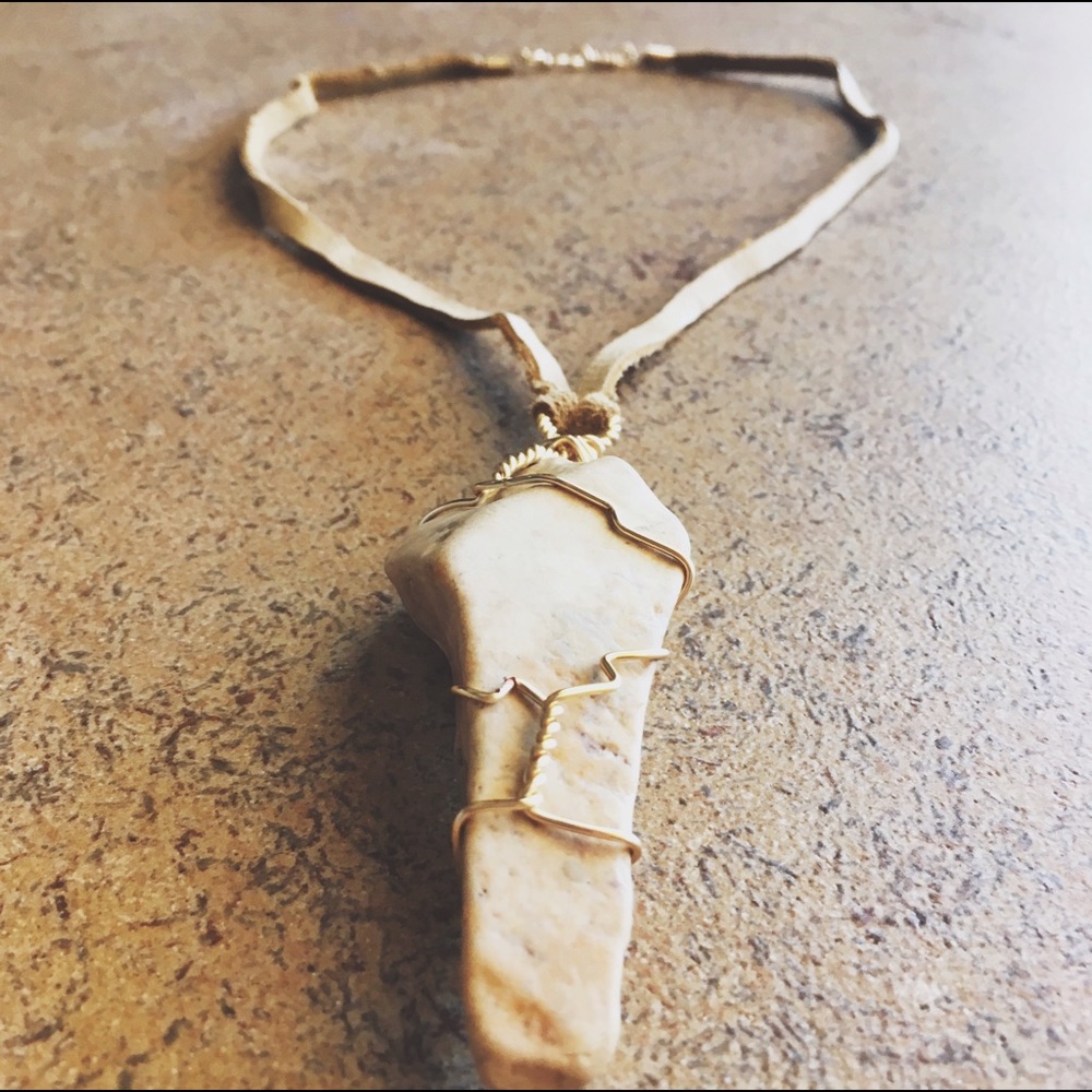 Handmade Wire Wrapped Stone & Leather Necklace