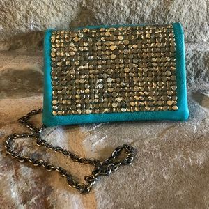 Turquoise clutch cross body bag