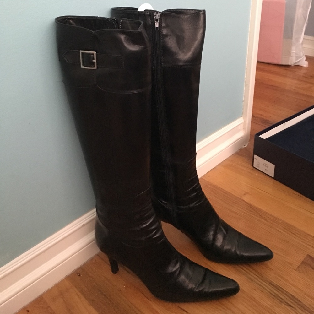 Brooks Brothers knee-high black leather boots
