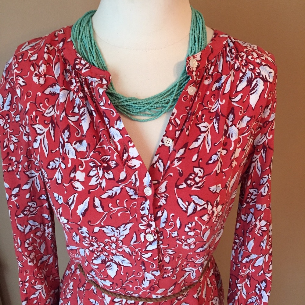 Ann Taylor Loft floral coral shirt shift dress-M