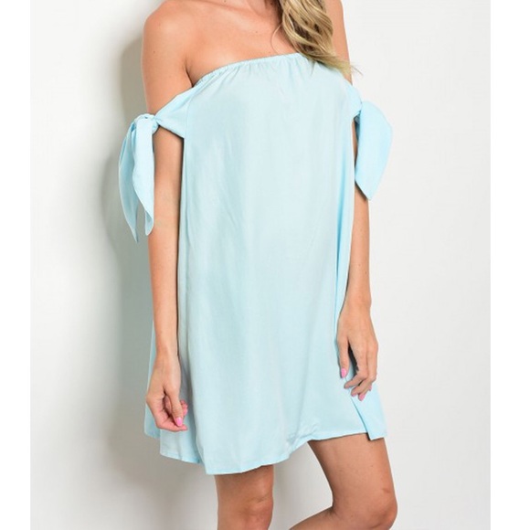LARGE Tie Sleeve Off The Shoulder Tunic Blue Dress - Picture 2 of 4