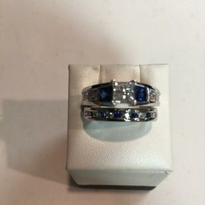 Diamond sapphire wedding set
