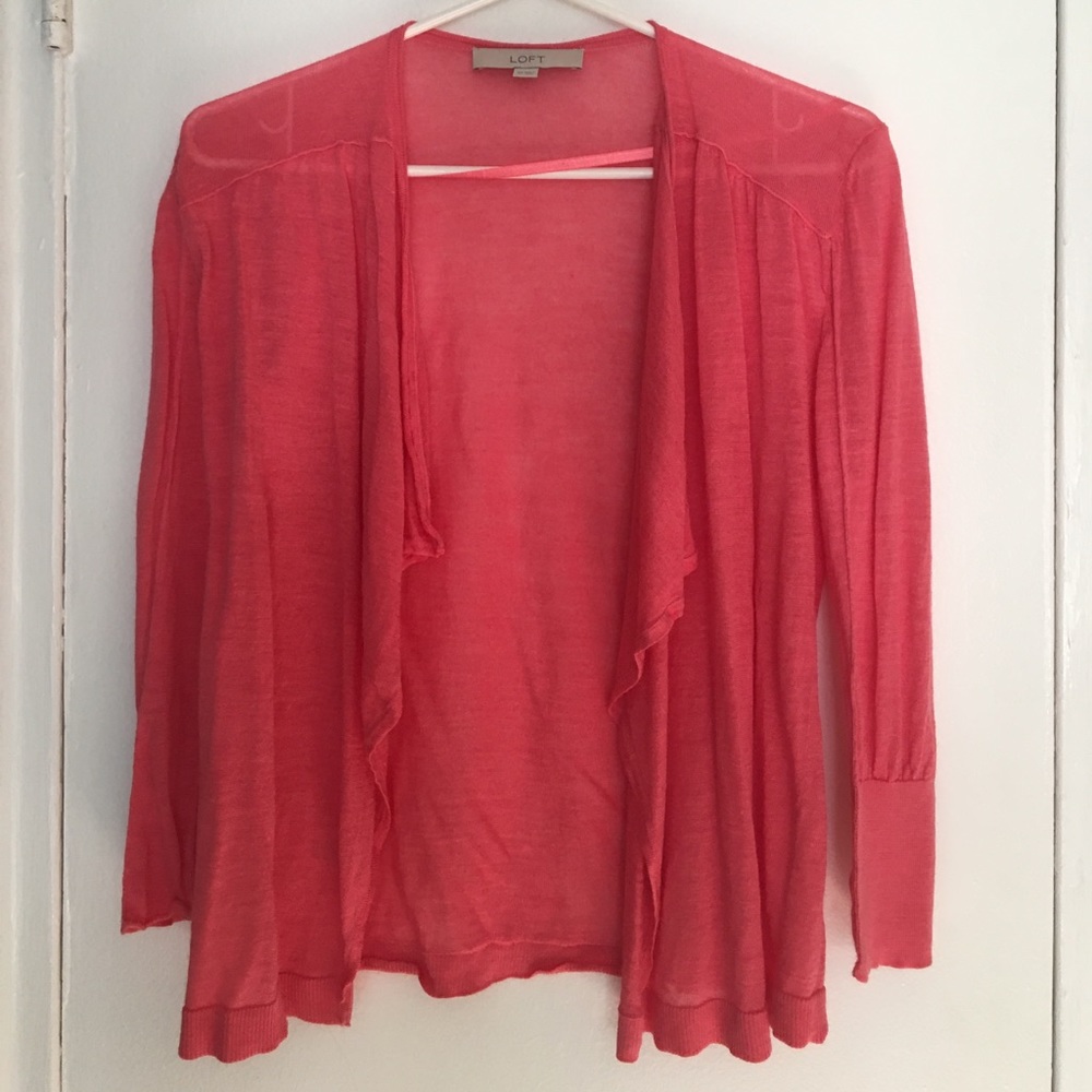 Loft coral light draped neckline summer cardigan