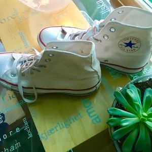 "Converse" white high tops. Women's size 8.