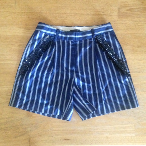 New J. Crew Blue Silk Striped Beaded Shorts 2 - Picture 1 of 4