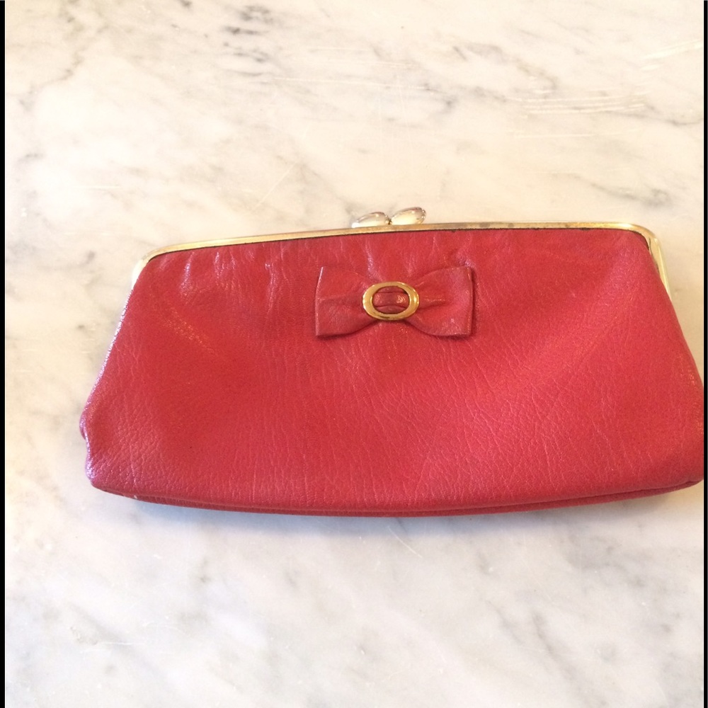 Auth vintage red leather wallet purse Rockabilly