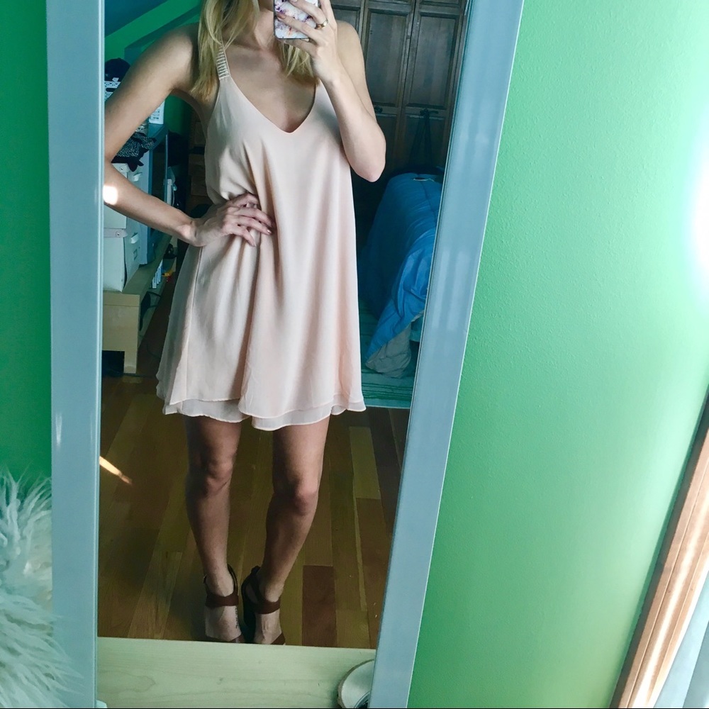 "Forever 21" blush, beaded straps, t-back dress.