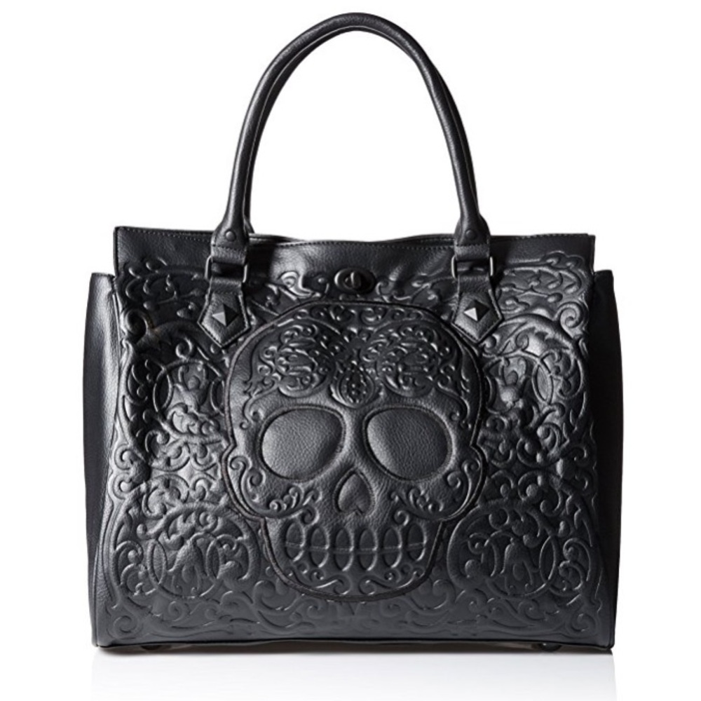 Black Sugar Skull Loungefly Tote Laptop Bag NWT