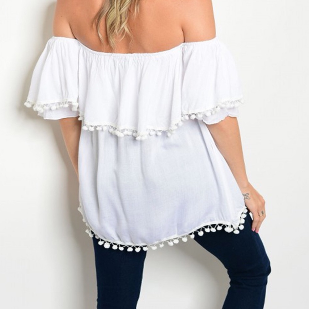 LAST XL!! Ruffle top off the Shoulder with Tassel - Picture 3 of 3