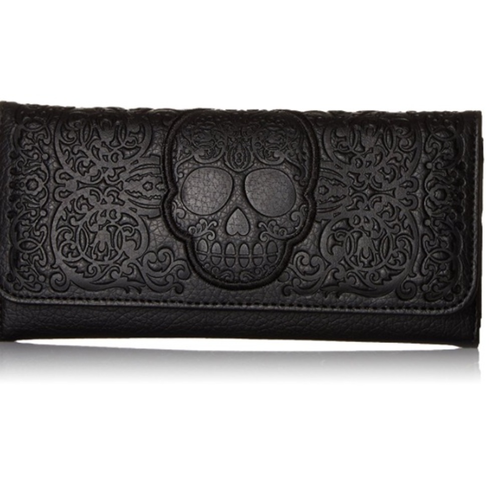 New Sugar Skull black faux leather wallet.