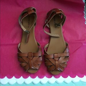 Brown ankle strap flats
