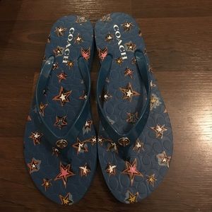 NIB Coach flip flops, 9M, blue Abbigail Star