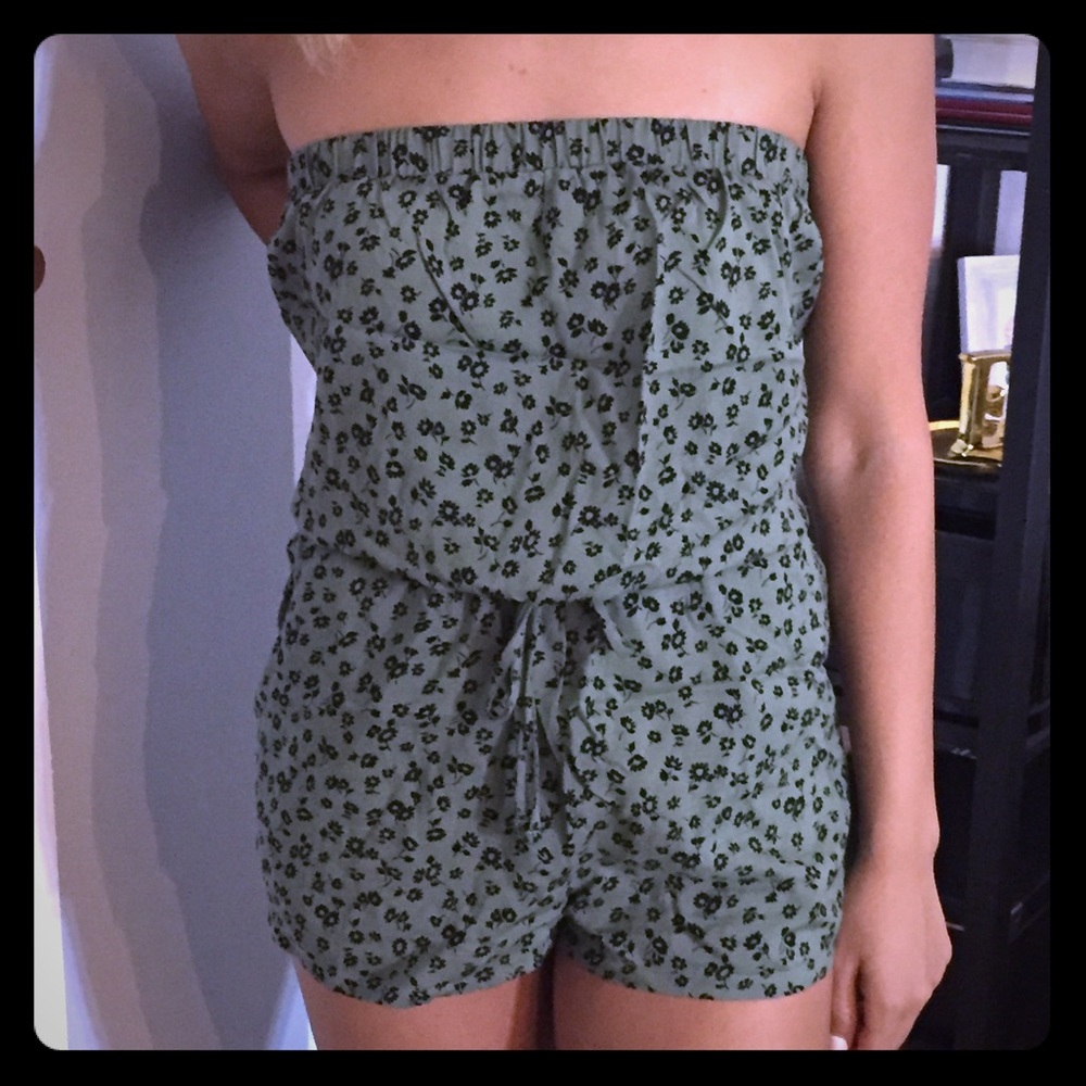 Tube Top Romper with pockets in olive green