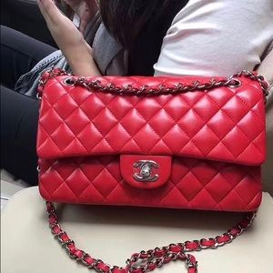 New CHANEL Lambskin Quilted Jumbo Double Flap Red