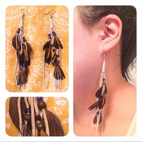 FREE PEOPLE SUEDE FEATHER BEAD EARRINGS - Picture 1 of 5