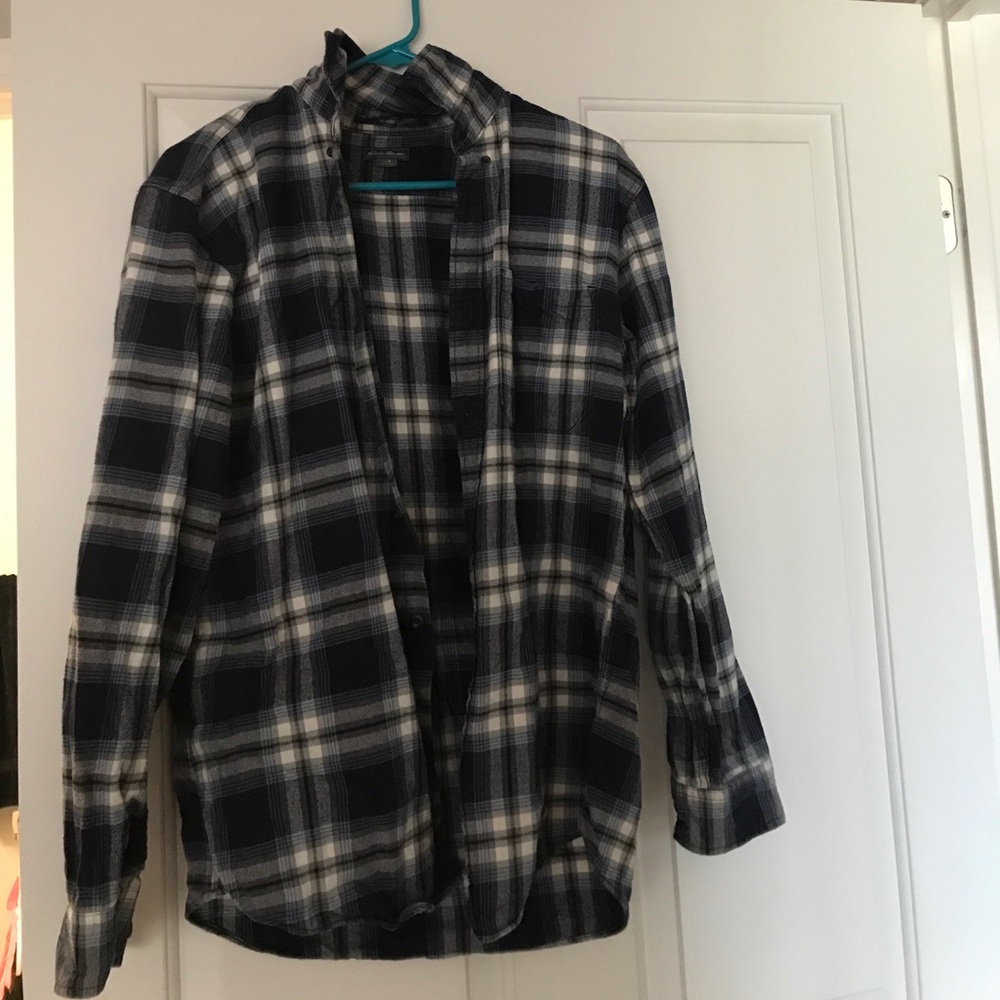 Navy Blue and White Flannel Button Down